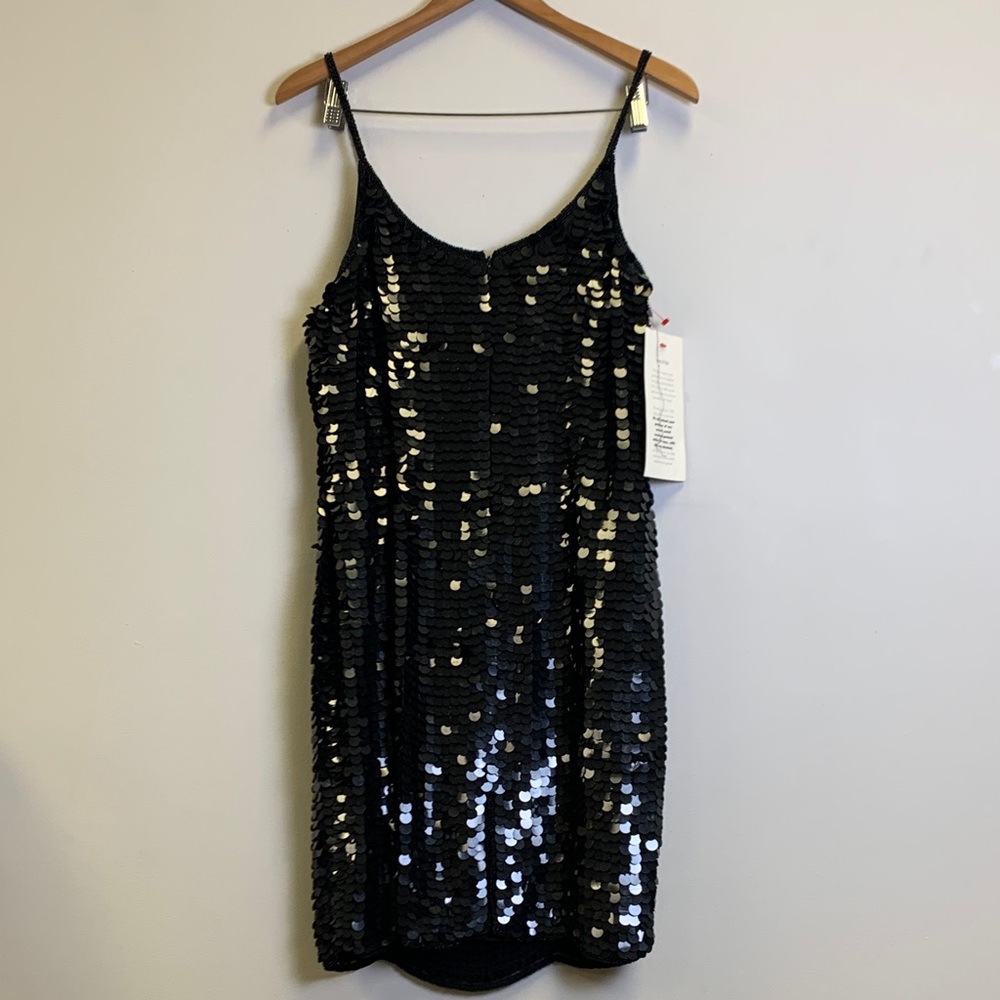 Chaudry Black Sequin Mini Slip Dress - Women's Evening Party Dress - Picture 6 of 6
